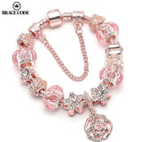 Vintage Rose Charm Bracelet with Flower Pendant & Crystal Ball