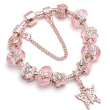 Vintage Rose Charm Bracelet with Flower Pendant & Crystal Ball