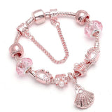 Vintage Rose Charm Bracelet with Flower Pendant & Crystal Ball