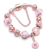 Vintage Rose Charm Bracelet with Flower Pendant & Crystal Ball