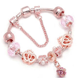 Vintage Rose Charm Bracelet with Flower Pendant & Crystal Ball