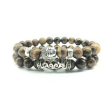 Buddha Head Weathered Agate Volcanic Stone Bracelet Set
