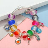 Silver Plated Snake Chain Charm Bracelets for Women with Colour Bead Pendant