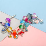 Silver Plated Snake Chain Charm Bracelets for Women with Colour Bead Pendant