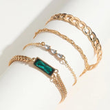 Vintage Green Crystal Charms Bracelet Set Double Layer Chains