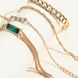Vintage Green Crystal Charms Bracelet Set Double Layer Chains