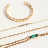 Vintage Green Crystal Charms Bracelet Set Double Layer Chains