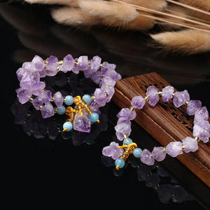 Purple Crystal Raw Elastic Bracelet - Calcite Quartz Healing