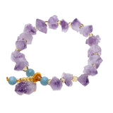 Purple Crystal Raw Elastic Bracelet - Calcite Quartz Healing