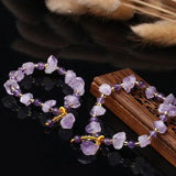 Purple Crystal Raw Elastic Bracelet - Calcite Quartz Healing