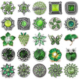 6pcs Snap Button Green Rhinestone Flower 18mm DIY Jewelry