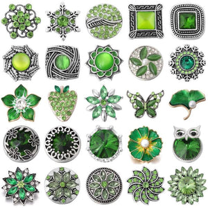 6pcs Snap Button Green Rhinestone Flower 18mm DIY Jewelry
