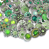 6pcs Snap Button Green Rhinestone Flower 18mm DIY Jewelry