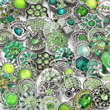 6pcs Snap Button Green Rhinestone Flower 18mm DIY Jewelry