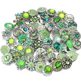 6pcs Snap Button Green Rhinestone Flower 18mm DIY Jewelry