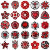 6pcs Red Rhinestone Flower Snap Buttons for 18mm Bracelets DIY Jewelry