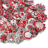 6pcs Red Rhinestone Flower Snap Buttons for 18mm Bracelets DIY Jewelry