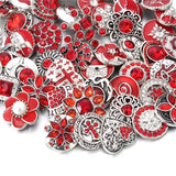 6pcs Red Rhinestone Flower Snap Buttons for 18mm Bracelets DIY Jewelry