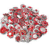 6pcs Red Rhinestone Flower Snap Buttons for 18mm Bracelets DIY Jewelry