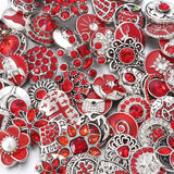 6pcs Red Rhinestone Flower Snap Buttons for 18mm Bracelets DIY Jewelry