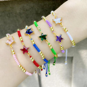 WANGAIYAO Pentagram Zircon Bracelet - Adjustable Braided Style