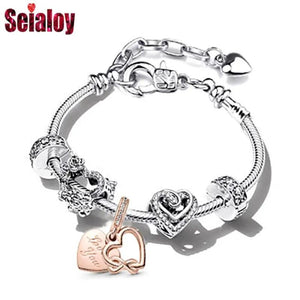 Rose Heart Beads Eternal Love Charm Bracelet DIY