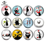 12pcs Cartoon Cats Snap Buttons Glass Jewelry for Bracelet & Necklace KZ0179