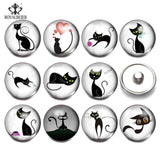 12pcs Cartoon Cats Snap Buttons Glass Jewelry for Bracelet & Necklace KZ0179