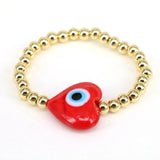 Heart Lampwork Glass Bracelet Evil Eye Charm Beaded Bracelet