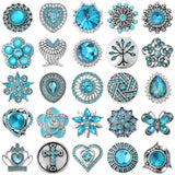 6pcs/lot Sky Rhinestone Flower Snap Buttons 18mm Bracelet DIY Jewelry