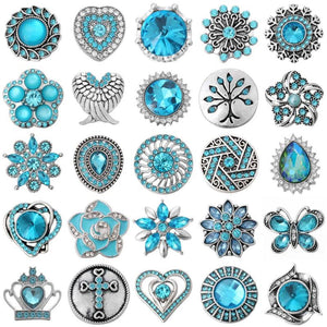 6pcs/lot Sky Rhinestone Flower Snap Buttons 18mm Bracelet DIY Jewelry