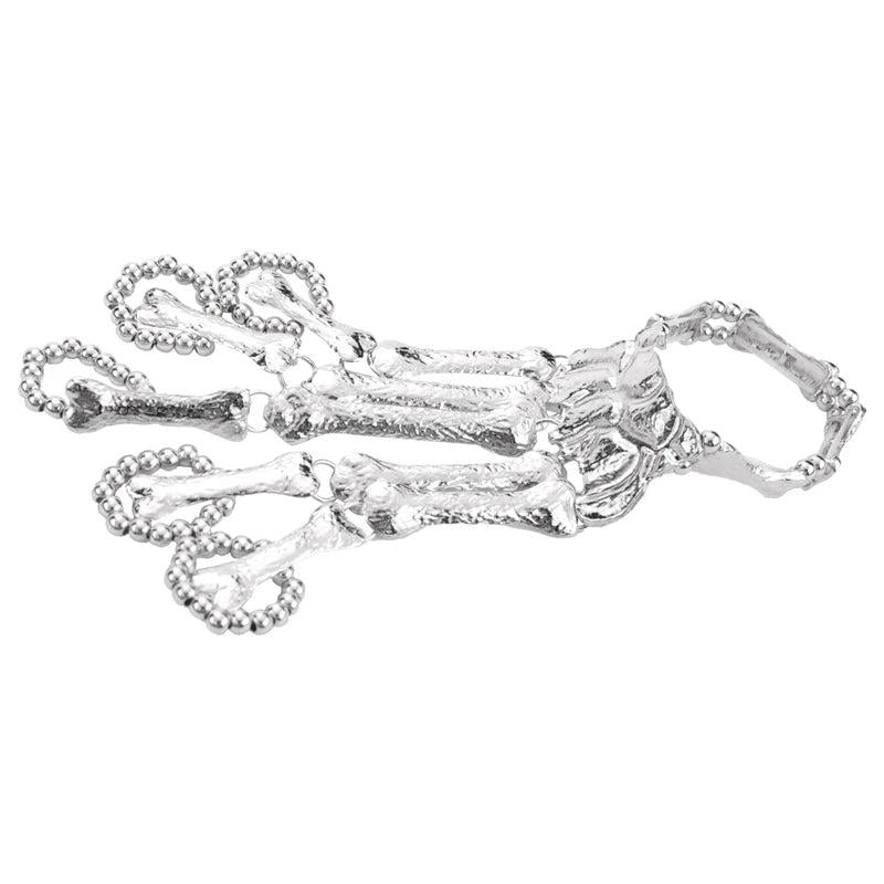 Halloween Wristband Skull Fingers Metal Skeleton Hand Bracelet With Ring