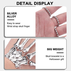 Halloween Wristband Skull Fingers Metal Skeleton Hand Bracelet With Ring