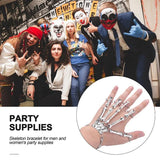Halloween Wristband Skull Fingers Metal Skeleton Hand Bracelet With Ring