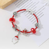 Christmas Charm Bracelet Red Leather Cord Snowman Pendants