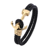 Men's Double Braided Leather Rope Bracelet with Anchor Charm