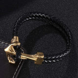 Men's Double Braided Leather Rope Bracelet with Anchor Charm