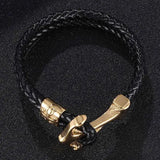Men's Double Braided Leather Rope Bracelet with Anchor Charm