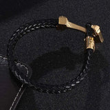 Men's Double Braided Leather Rope Bracelet with Anchor Charm