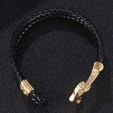 Men's Double Braided Leather Rope Bracelet with Anchor Charm