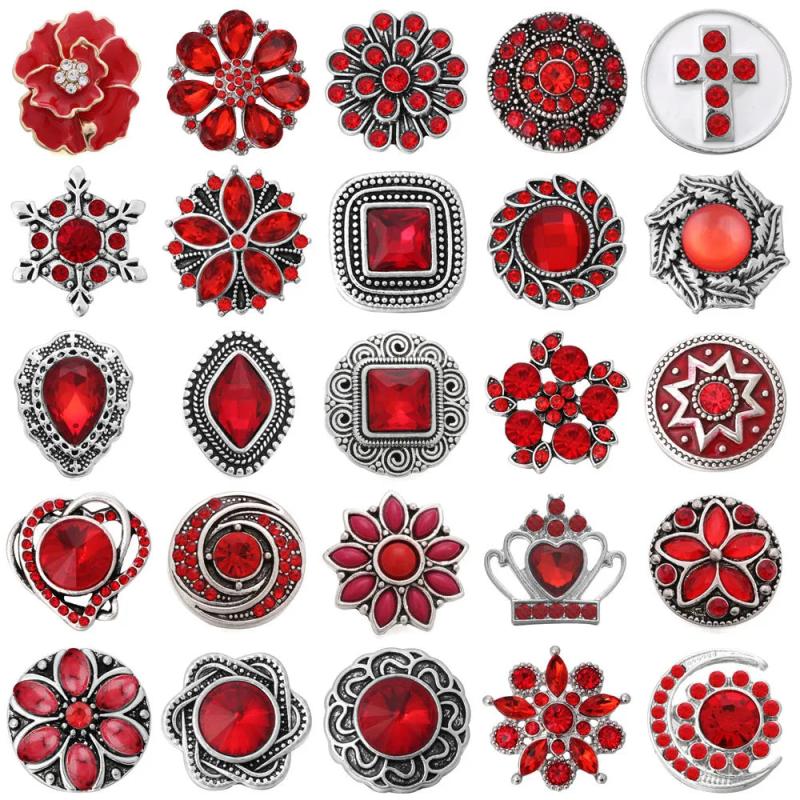 6pcs Red Series Metal 18mm Snap Button Charms For Bracelet Snap Jewelry