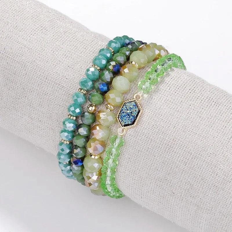Stone Beads Glass Crystal Bangle Bracelet