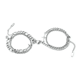 Crystal Inlaid Stainless Steel Couple Bracelet Set
