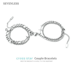 Crystal Inlaid Stainless Steel Couple Bracelet Set