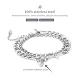 Crystal Inlaid Stainless Steel Couple Bracelet Set