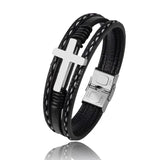 MingAo Stainless Steel Beads Cross Bracelet Men's Jewelry