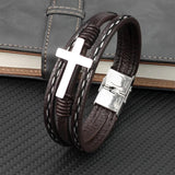 MingAo Stainless Steel Beads Cross Bracelet Men's Jewelry