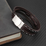 MingAo Stainless Steel Beads Cross Bracelet Men's Jewelry