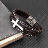 MingAo Stainless Steel Beads Cross Bracelet Men's Jewelry