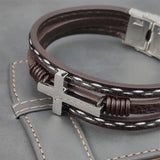 MingAo Stainless Steel Beads Cross Bracelet Men's Jewelry